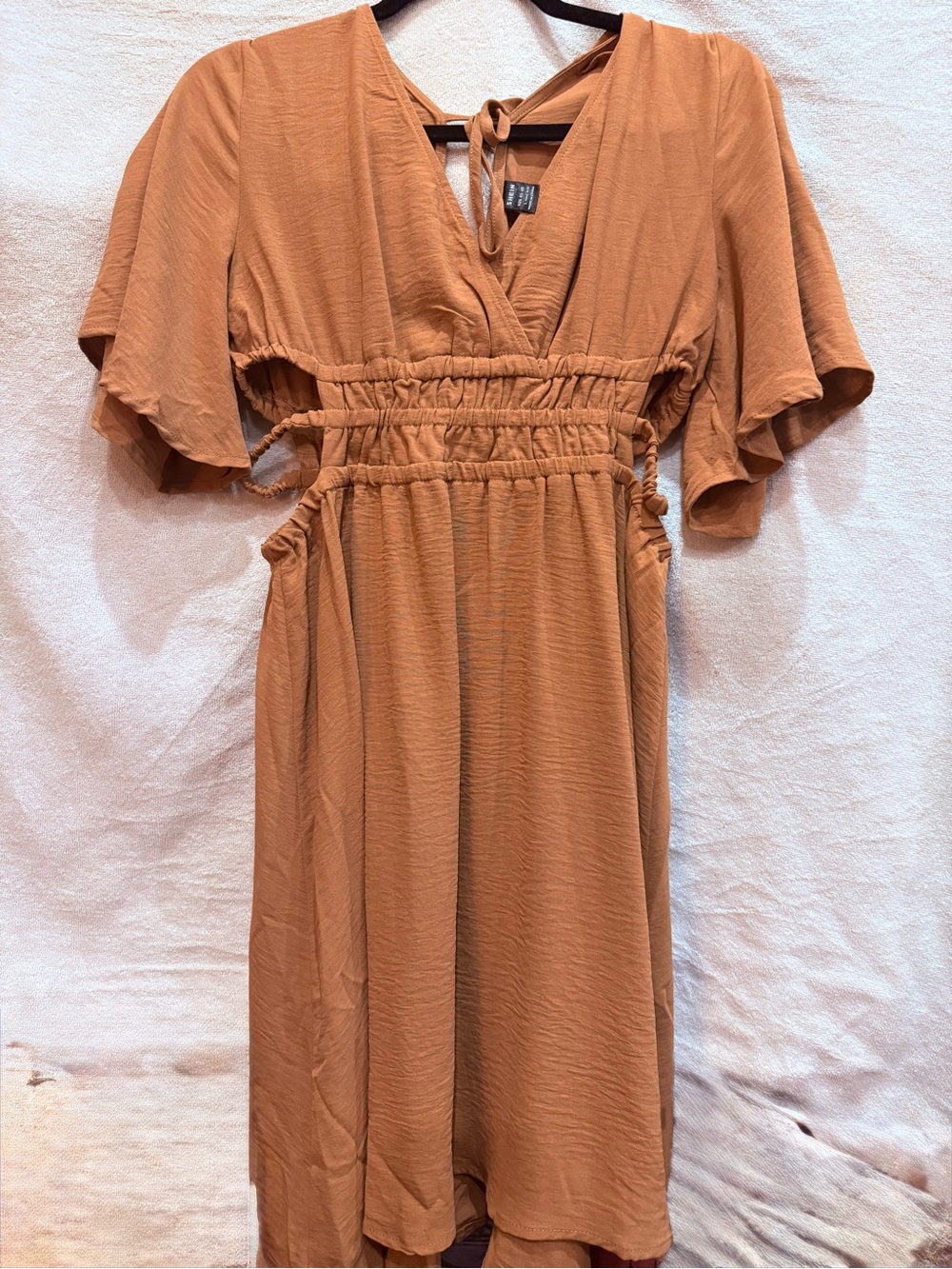 Rust Orange Smocked Waist Midi Dress - Women